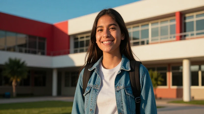 Joven mexicano feliz en campus vibrante