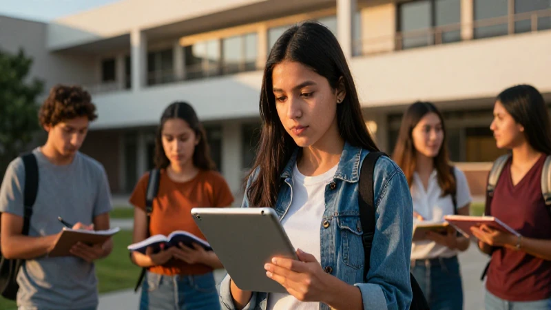 Estudiante mexicano diverso en campus, con enfoque