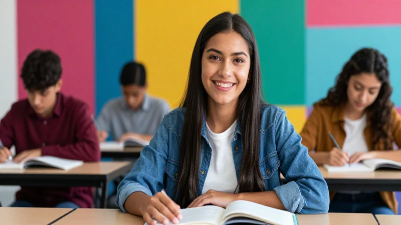 Estudiante mexicano confiado en aula moderna