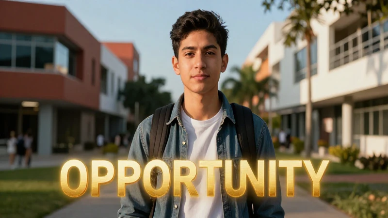 Estudiante mexicano exitoso en universidad vibrante
