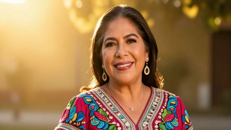 Madre mexicana radiante bajo luz dorada