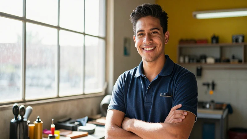 Joven mexicano decidido en taller luminoso
