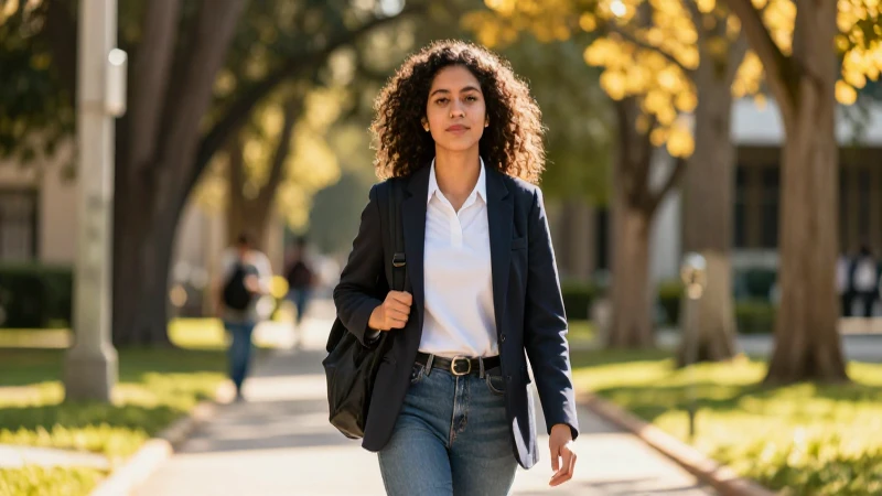 Estudiante mexicano camina por campus universitario vibrante