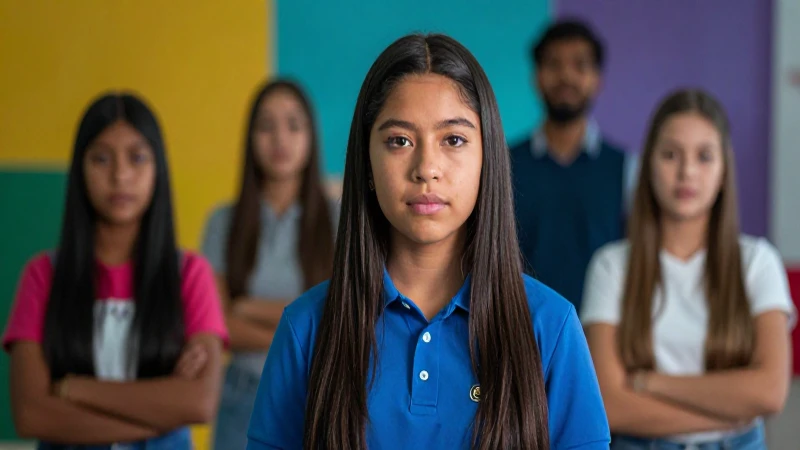 Estudiante mexicano de secundaria en campus moderno