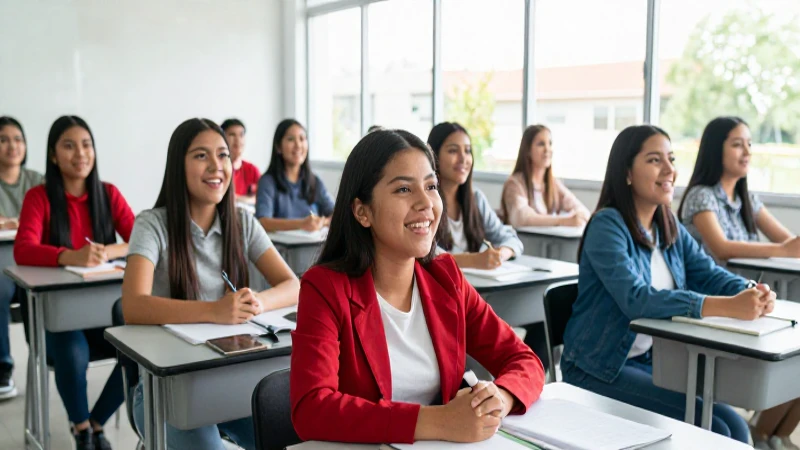 Estudiantes mexicanos entusiastas en un aula inspiradora