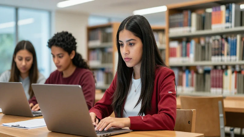 Estudiante mexicano estudiando en biblioteca moderna