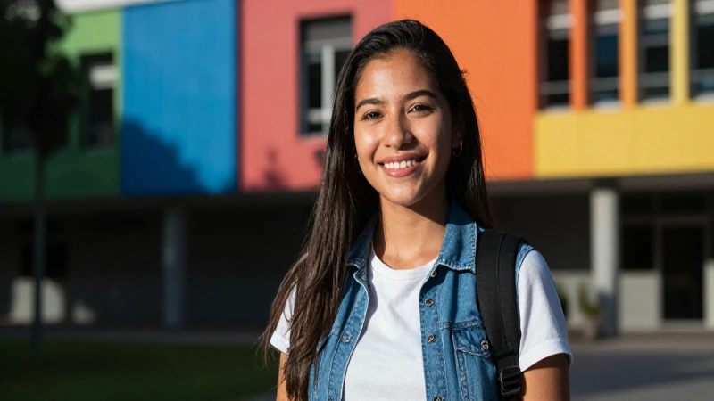 Estudiante mexicano sonriente en un campus vibrante