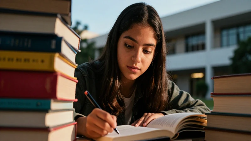 Estudiante mexicano estudia bajo luz dramática
