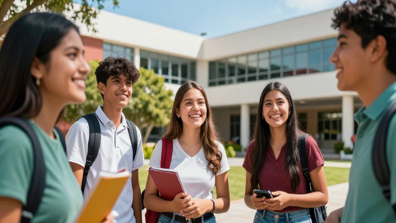 Estudiantes mexicanos celebrando en un campus moderno