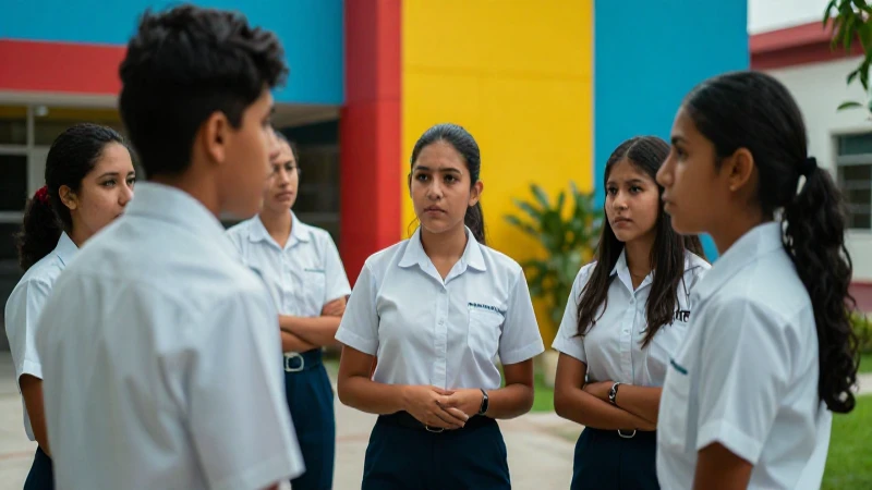 Estudiantes mexicanos interactúan en moderno campus vibrante