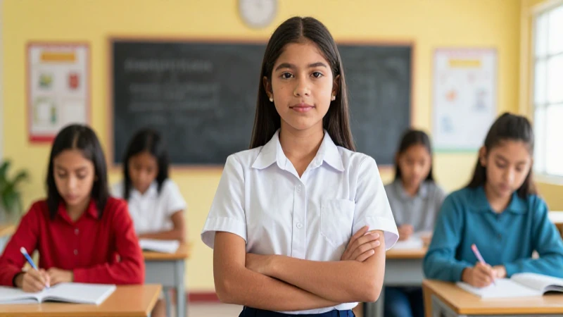 Retrato profesional de estudiante mexicano en aula
