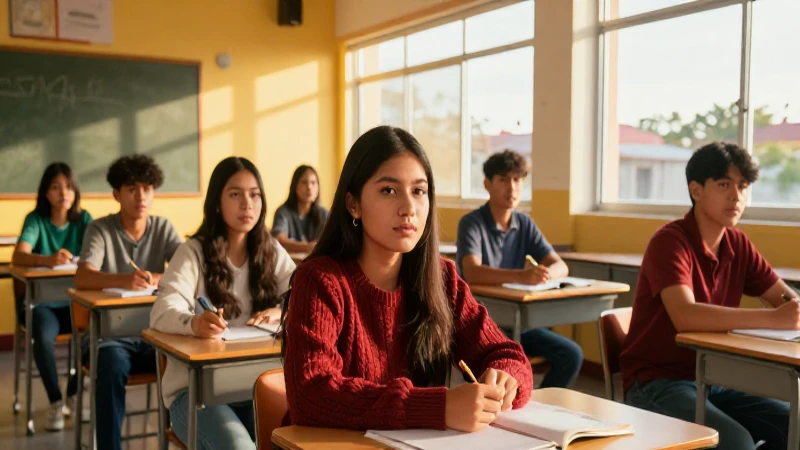 Estudiantes mexicanos en aula, luz dorada
