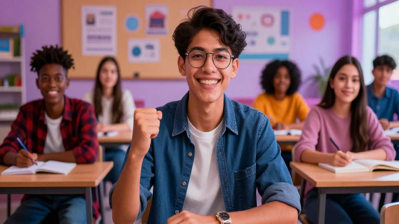 Éxito estudiantil en clase moderna mexicana