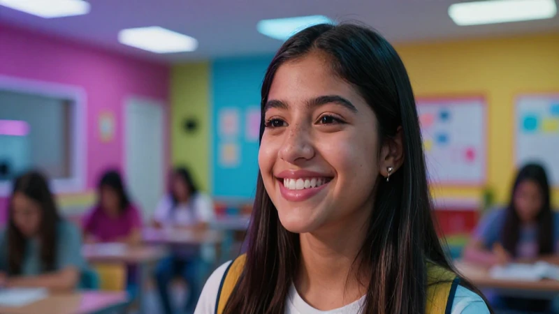 Estudiante mexicana con esperanza en campus moderno
