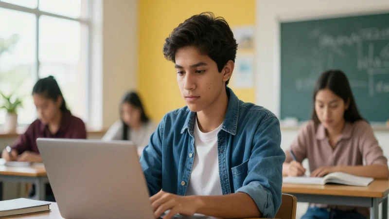 Estudiante mexicano brillante en entorno de aprendizaje moderno