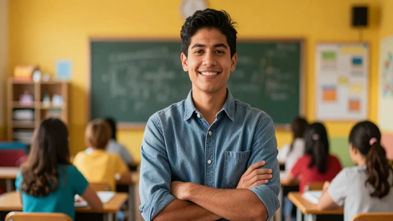 Educadora mexicana brillante en un aula moderna