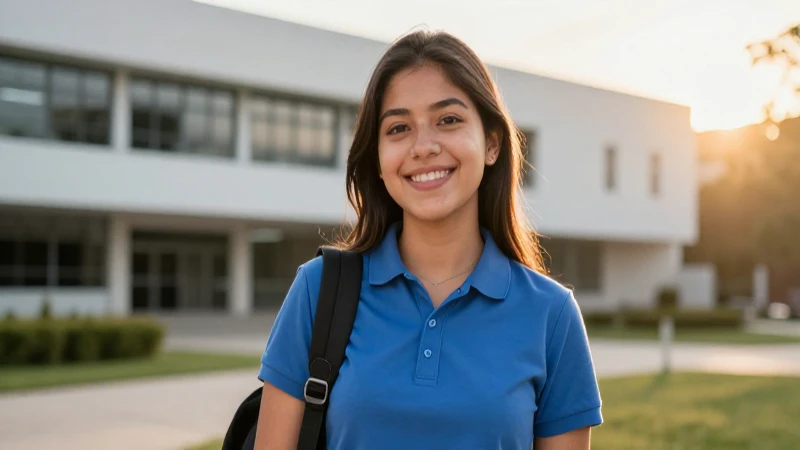 Estudiante mexicano feliz en campus moderno