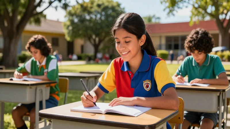 Estudiante mexicano feliz estudia en campus vibrante