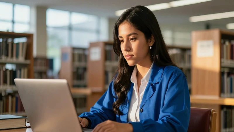 Estudiante mexicano doctoral en una biblioteca moderna