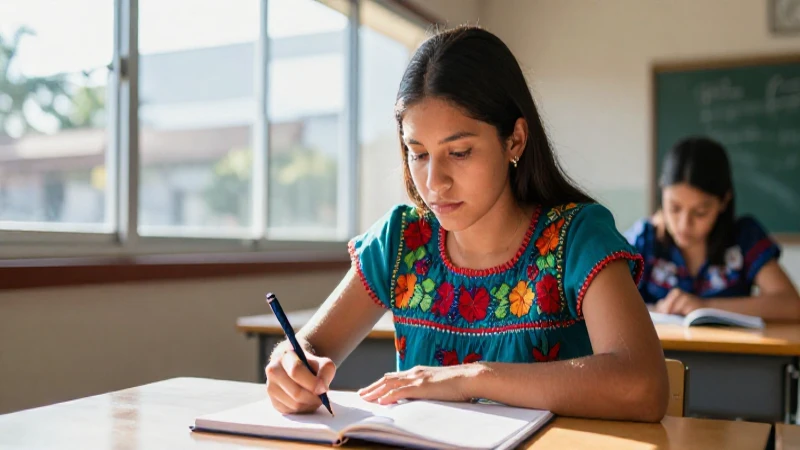 Estudiante mexicano estudia bajo luz intensa