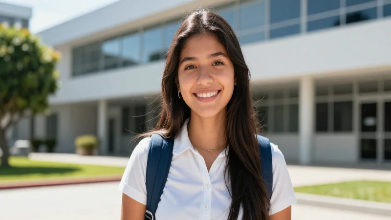 Joven mexicano feliz estudia en campus moderno