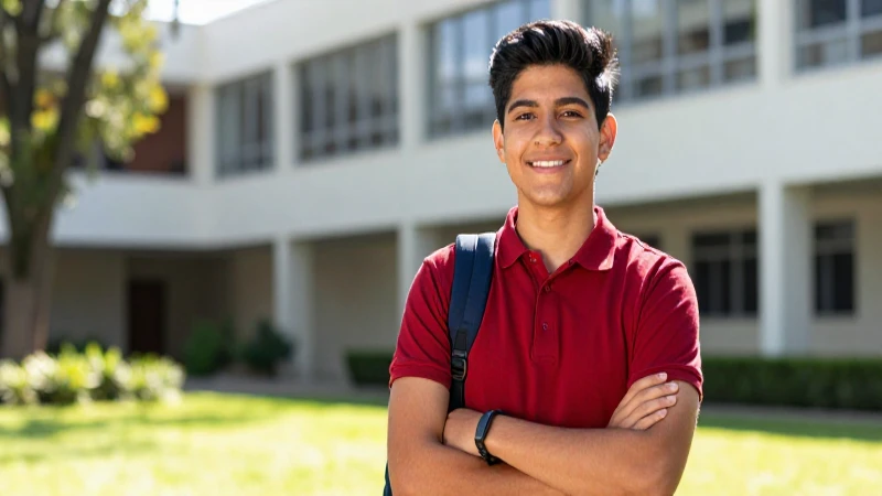 Joven estudiante mexicano en un campus moderno