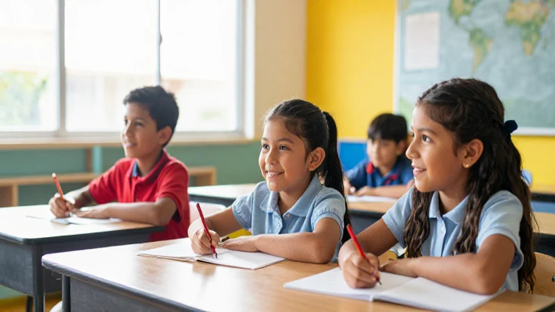 Niños mexicanos felices en clase moderna