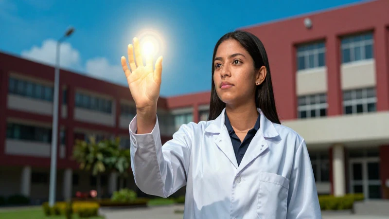 Joven investigador mexicano en campus vibrante con logro