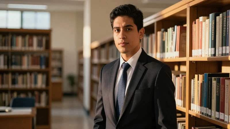 Estudiante mexicano en biblioteca profesional universitaria