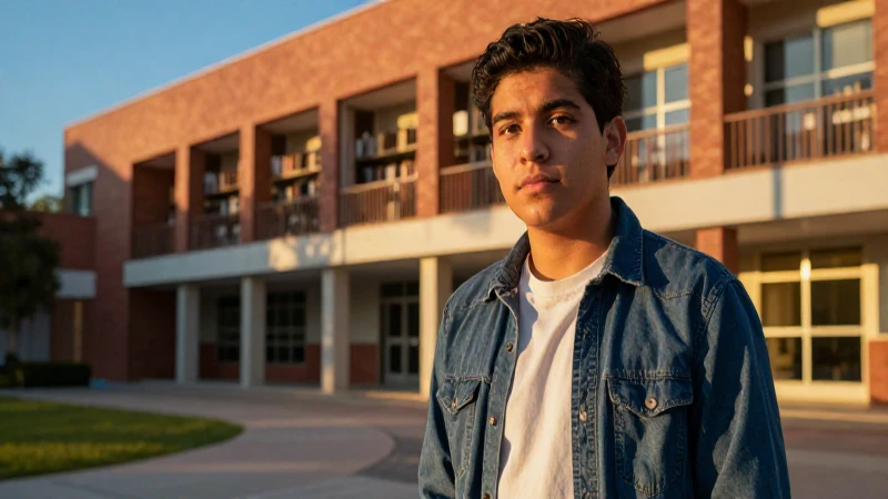 Estudiante concentrado en biblioteca con luz dorada