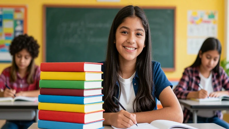 Estudiante mexicano feliz en clase vibrante