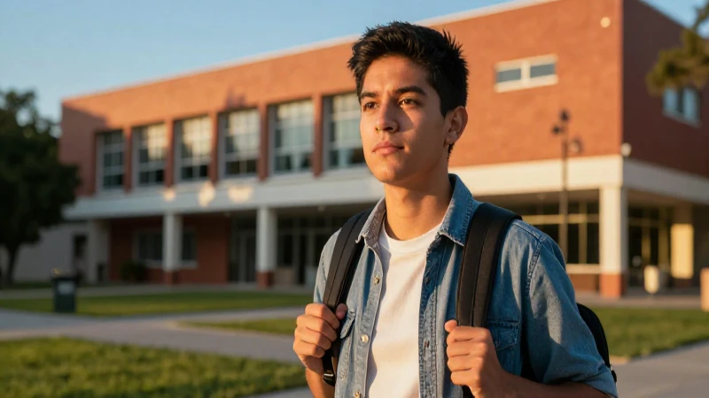 Estudiante mexicano bajo luz dorada cinematográfica