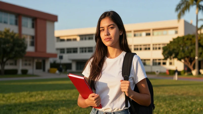 Estudiante mexicano exitoso en campus universitario moderno