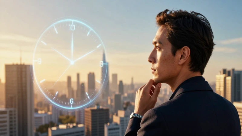 Retrato cinemático de una persona contemplando una ciudad futurista