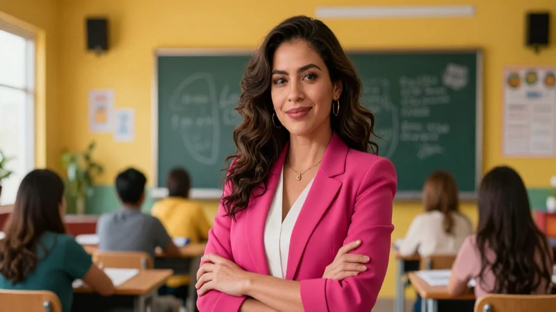 Maestra mexicana moderna y profesional en aula