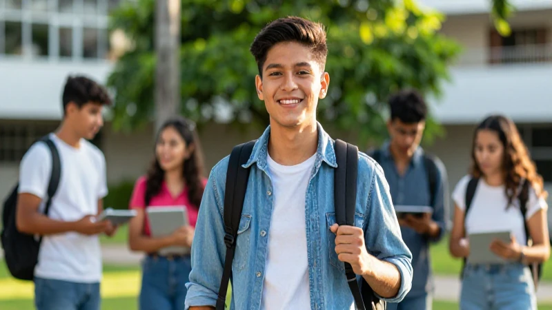 Estudiante mexicano en vibrante campus universitario