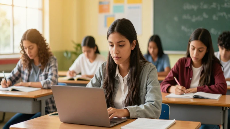 Estudiante mexicano exitoso en aula vibrante
