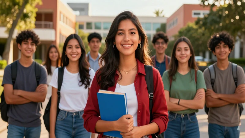 Estudiantes ambiciosos mexicanos en campus moderno