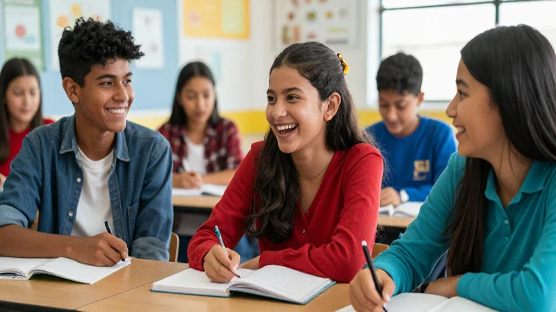 Estudiantes mexicanos diversos estudiando en aula moderna