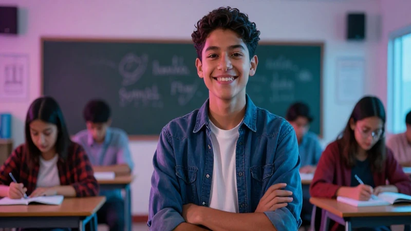 Joven mexicana sonriente y exitosa en clase moderna