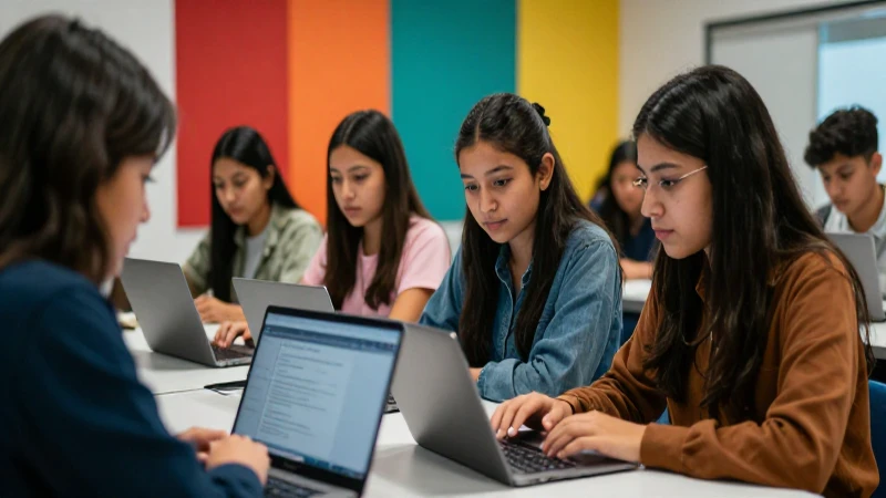 Jóvenes mexicanos colaboran en aula moderna digital