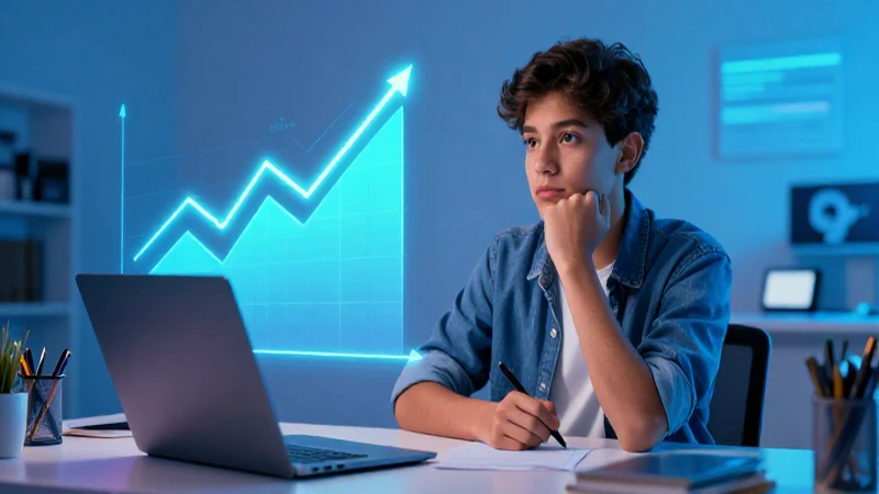 Estudiante mexicano aprende finanzas con gráfico de crecimiento