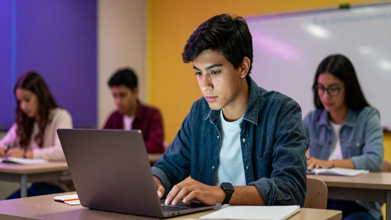 Estudiante mexicano concentrado en la universidad moderna