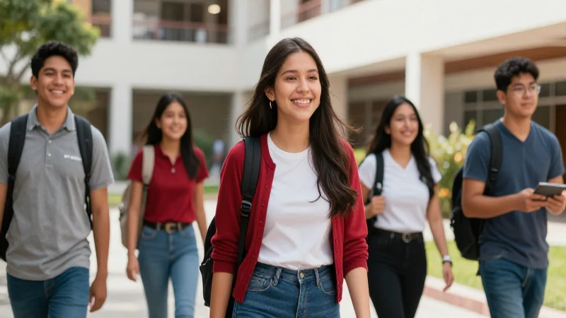 Estudiantes mexicanos en campus vibrante y optimista