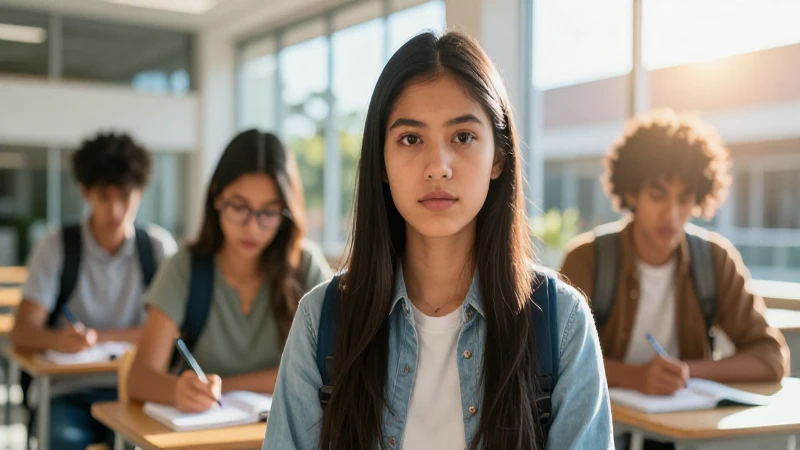 Estudiante mexicano decidido en campus moderno