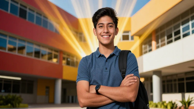 Estudiante vibrante, oportunidades y futuro dorado