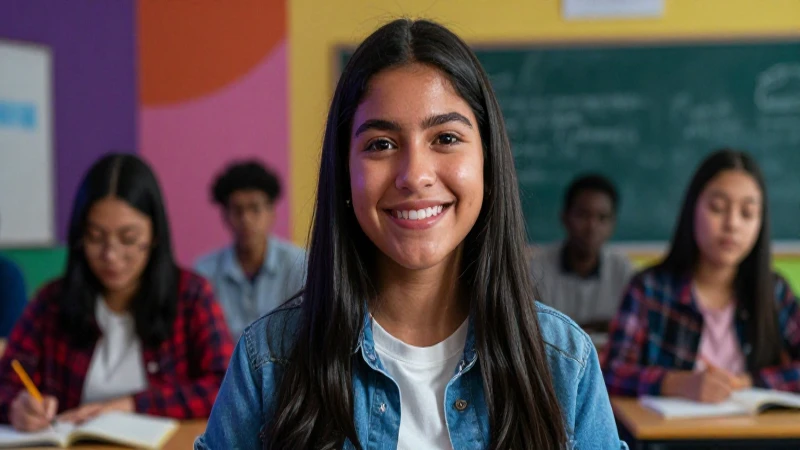Estudiante mexicano optimista en aula moderna