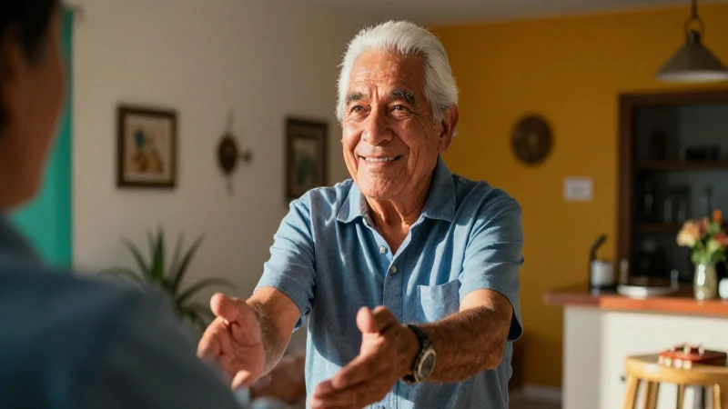 Hombre mexicano sonriente en casa moderna