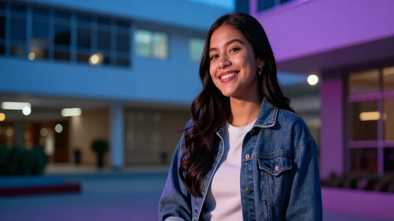 Estudiante mexicano sonriente disfruta de un descanso moderno
