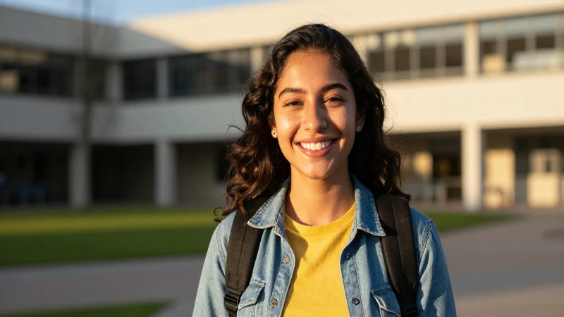 Estudiante mexicano sonriente en campus moderno